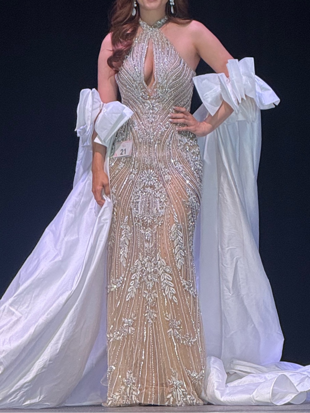 Sherri Hill Beaded Halter Gown in Gold and White - Picture 2 of 5